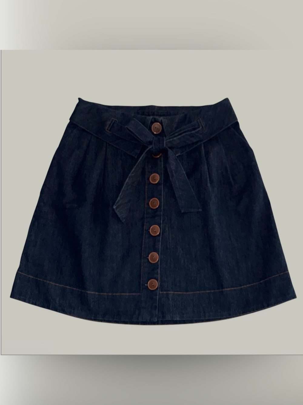 Gipsy Women’s Button-Front Mini Denim Skirt with Self-Tie Fabric Belt - Picture 2 of 7